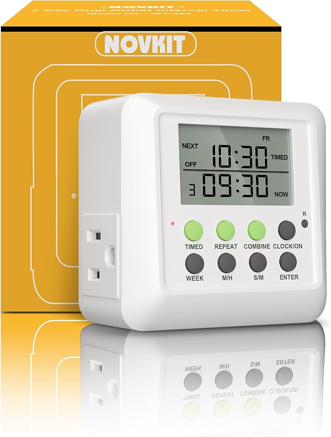 3-in-1 Dual Outlet Timer Plug with Interval Cycle for Indoor, 7 Day 24 Hour Programmable Digital Repeat Timer Switch(15A, 1875W)