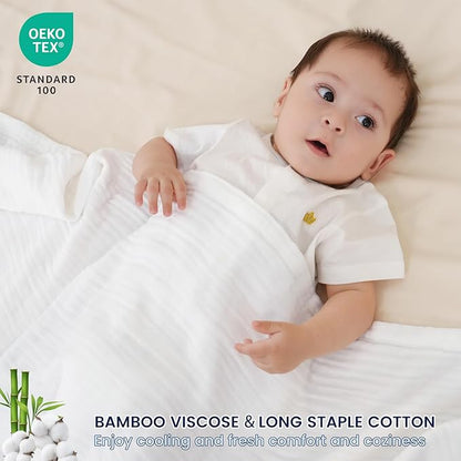 PHF Cooling Muslin Throw Blanket for Hot Sleepers, 60% Rayon Derived from Bamboo, 40% Cotton for Summer, 4-Layer Breathable Gauze Blanket for Bed Couch, 50"x60", White
