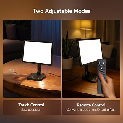 Sun Lamp, 12000 Lux UV-Free Light Therapy Lamp with 5 Adjustable Brightness Levels/6 Timer/Remote Control,180° Free Rotable Heavy Base Smart Plug for Home Office