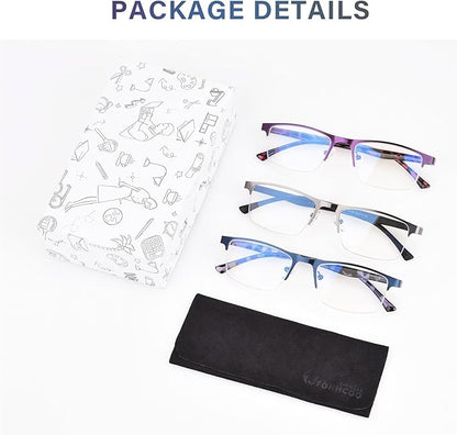 FONHCOO Reading Glasses for Women Men, Blue Light Blocking Reading Glasses Metal Half Frame Computer Readers Anti UV/Glare
