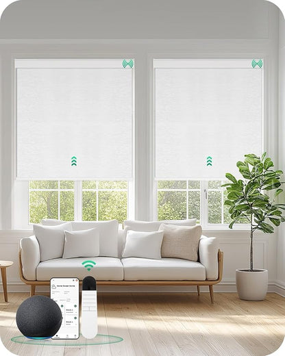 Allesin Motorized Blinds with Remote | Smart Blackout Roller Shades, Automatic Electric Power Blinds for Home Office, Living Room 36x72 Cloud-Patterned
