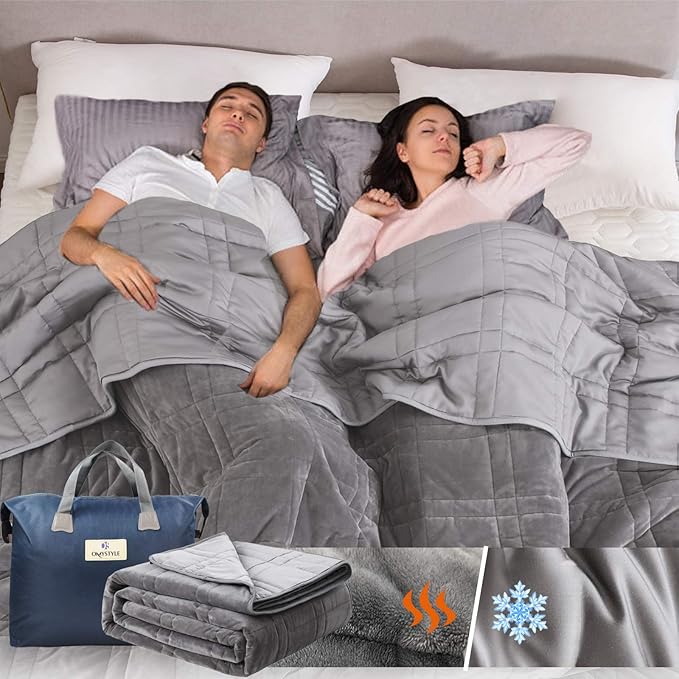 OMYSTYLE Weighted Blanket for Adults, Reversible Tencel/Short Plush Warming & Cooling 2 in 1 All Season Heavy Blanket - Bonus Carry Bag Included