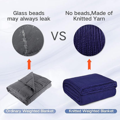 Guohaoi Knitted Weighted Blanket for Adults (Blue 60"x80" 20lbs) No Beads Cooling Throw Blanket for Hot Sleepers, Home Decor Breathable Chunky Knit Heavy Blanket Use on Queen/King Size Bed