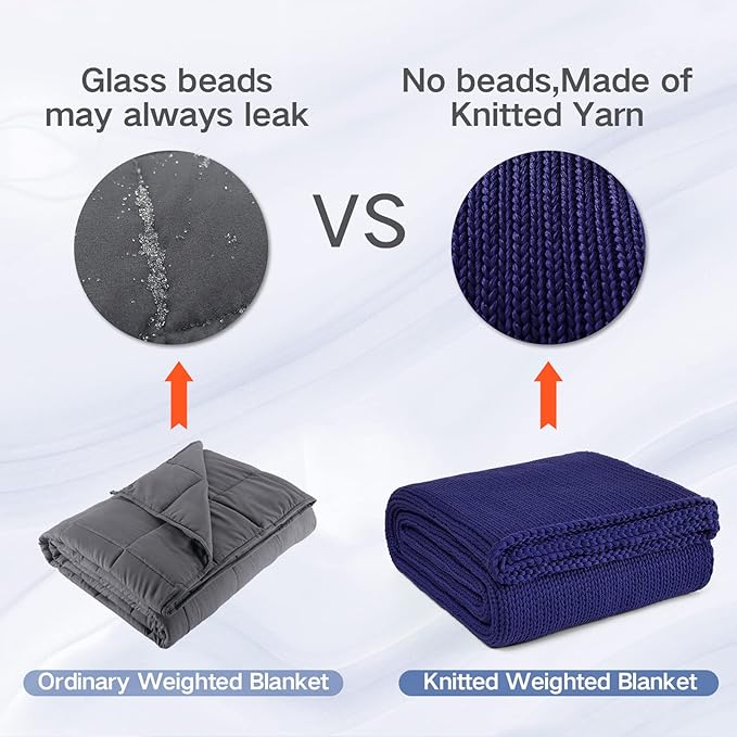Guohaoi Knitted Weighted Blanket for Adults (Blue 50"x75" 12lbs) No Beads Cooling Throw Blanket for Hot Sleepers, Home Decor Breathable Chunky Knit Heavy Blanket Use on Full Size Bed