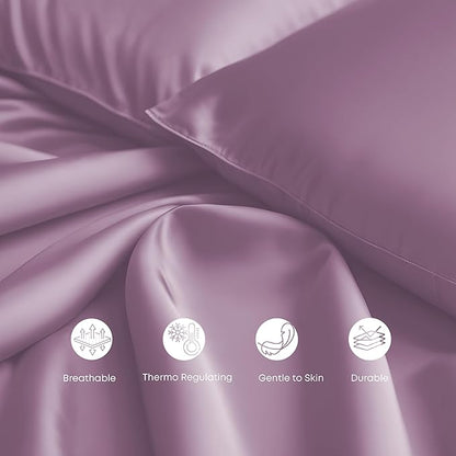 LINENWALAS Queen Flat Sheet Only - Rayon Derived from Bamboo Silk Bed Sheet, Premium Breathable Cooling Sheet, Soft Top Sheet (Queen, Lilac)