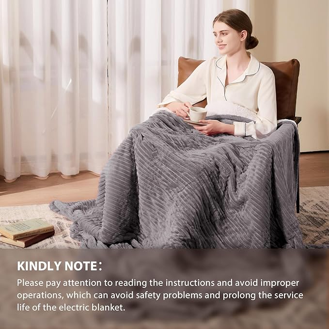 Homemate Electric Heated Blanket Twin Size - 62"x84" Heating Blanket Twin Size 1/2/4/6/8 Hours Auto-Off 10 Heat Level Over-Heat Protection Soft Flannel Sherpa ETL Certification
