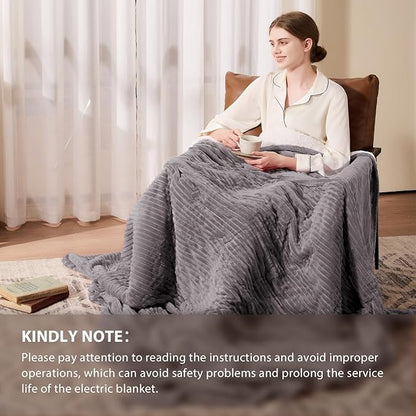 Homemate Heated Blanket Electric Throw - 50"x60" Heating Blanket Throw 1/2/4/6/8 Hours Auto-Off 10 Heat Levels Over-Heat Protection Soft Flannel Sherpa Heater ETL Certification