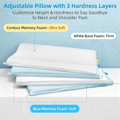 LOFE Contour Pillow with Softer Neck Support - Adjustable Softness Cervical Neck Pillow for Ideal Support, 4 Layers Contour Pillow for All Sleepers, Ergonomic Side Sleeper Pillow for Less Neck Pain