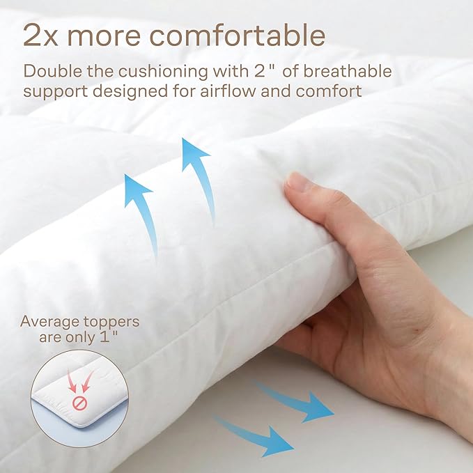 Ultra Soft Twin Mattress Topper - Cloud-Like Mattress Pad for Back Pain Relief - Breathable Cooling Material for Hot Sleepers, White