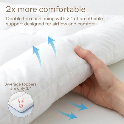 Ultra Soft Full Size Mattress Topper - Cloud-Like Mattress Pad for Back Pain Relief - Breathable Cooling Material for Hot Sleepers, White