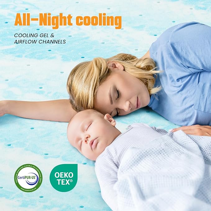 NEWBULIG Mattress Toppers Memory Foam, 2 Inch Thick Bed Topper Pad Cooling Gel Infused Soft Comfy Padding Breathable for Sleeper Sofa Couch RV Camper, CertiPUR-US Certified