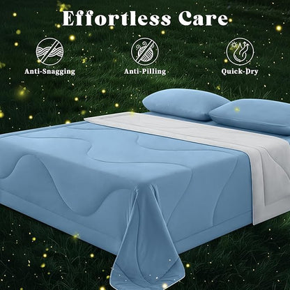 Cooling Comforter King Size, Double-Sided Cooling Blanket for Hot Sleepers & Night Sweats, Arc-Chill Q-Max > 0.4 Breathable Ice Blanket, Lightweight Cold Comforter (108''x90'', Light Blue)