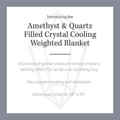 Dream Lab Amethyst and Quartz Crystal Cooling Reversible Weighted Blanket with Removable Cover, 15 Pounds, Grey