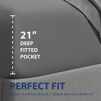 Cathay Home Twin XL Fitted Sheet - Double Brushed Ultra Soft - Wrinkle & Fade Resistant - 21" Extra Deep Pocket Fitted Sheet Only - Good Fit for 19"-23" Deep Mattress (Twin XL, Gray)
