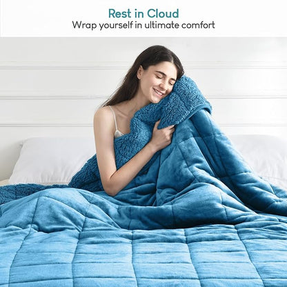 Weighted Blanket 20 lbs for Queen Bed, Flannel Shaggy Sherpa Weighted Blankets for Adults Comfortable Weighted Blankets for Calming and Relax, Bed Sofa Heavy Blankets,60x80 inches,State Blue