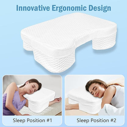 Side Sleeper Pillow with Arm Holes, Memory Foam Pillow for Neck & Shoulder & Cervical Pain Relief, Ergonomic Arm Holes Positioner Cooling Bed Pillows for Side Stomach Sleeping (White)