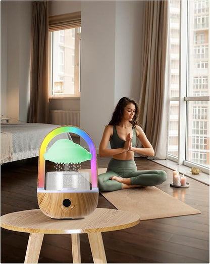 Aromatherapy Essential Oil Diffuser Rainbow Rain Cloud Humidifier Water Drip Mushroom Diffuser with Running Lights & Rain Sounds for Sleeping - Tabletop Water Fountain & Night Light