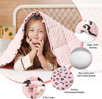 Uttermara Weighted Blanket 3 lbs, Ultra Cozy Minky Fleece and Cotton Sided with Cartoon Patterns, Reversible Heavy Blanket Great for Sleeping, 36x48 inches, Pink Leopard