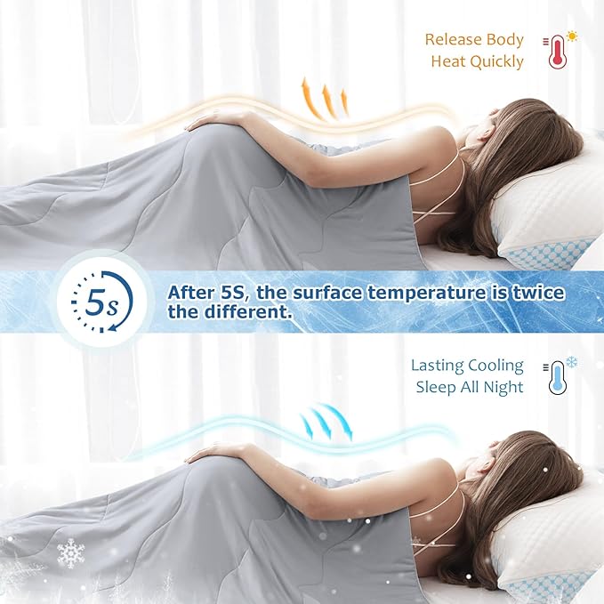 EASELAND Queen Tencel Cooling Comforter for Hot Sleepers - Double-Sided Lightweight and Breathable Fabric for Night Sweats - All Season Cooling Blanket Machine Washable（90x90in, Grey）