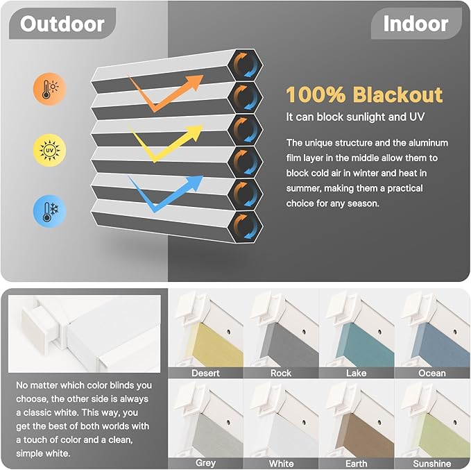 CINONEKO Custom Size(21-69"W x 22-93"H) Motorized Cellular Shades,No Drill Smart Honeycomb Blinds【Free Solar Powered】Automatic Blinds for Indoor Windows Cordless Electric Shades Compatible with Alexa