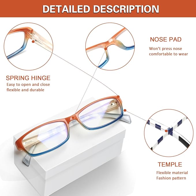 Kerecsen Computer Reading Glasses for Women Blue Light Blocking Glasses for Reading Fashion Pattern Print Eyeglasses for Womens(Mix Color -5, 4.00)