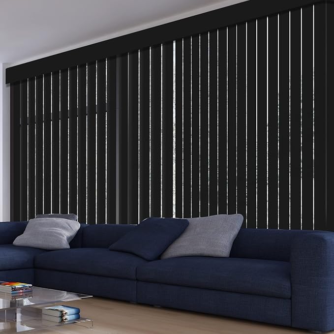 Cordless Vertical Blinds Window Blind, Blackout Fabric Vertical Blind, Energy Saving UV Protection Noise Reduce Vertical Blinds for Sliding Glass Doors, Patio Doors, Pure Black