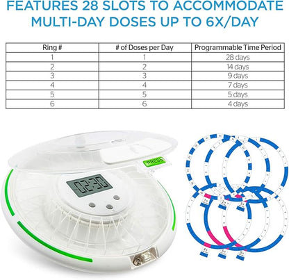 Live Fine Automatic Pill Dispenser with 28-Day Electronic Medication Organizer, 6 Dosage Templates, Easy-Read LCD Display, Sound & Light Alerts & Key for Prescriptions, Vitamins, Supplements & More