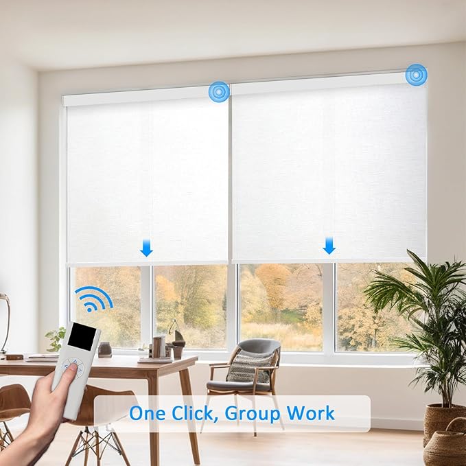 Motorized Blinds with Remote Cordless Automatic Motorized Shades Custom Blinds for Windows Smart Curtains Compatible with Alexa Google Home(Light Filtering Cloud White,W49 x H72in)