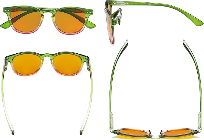 Eyekepper Ladies Blue Light Blocking Reading Glasses with Orange Tinted Filter Lens - Night Sleep Computer Readers Women - Green-Pink Frame +3.00