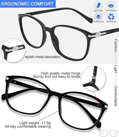 MARE AZZURO Blue Light Blocking Reading Glasses Women Trendy Square Computer Readers 1.0 1.25 1.5 1.75 2.0 2.25 2.5 2.75 3.0 3.5 4.0 5.0 6.0 (Black, 4.00)