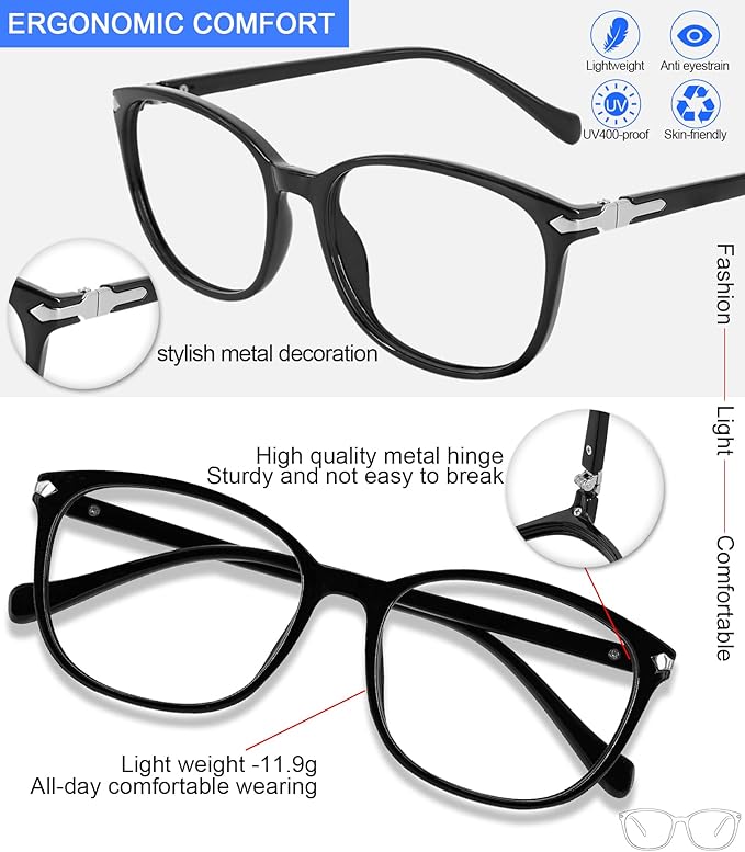 MARE AZZURO Blue Light Blocking Reading Glasses Women Trendy Square Computer Readers 1.0 1.25 1.5 1.75 2.0 2.25 2.5 2.75 3.0 3.5 4.0 5.0 6.0 (Black, 2.25)