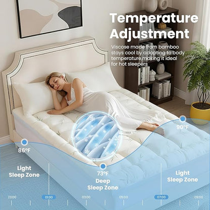 DUMOS Dual Layer Mattress Topper Full Size, 2 Inch Gel Memory Foam + 1 Inch Soft Pillow Top Mattress Pad Cover for Back Pain, Breathable & Cooling Pad with Elastic Deep Pocket