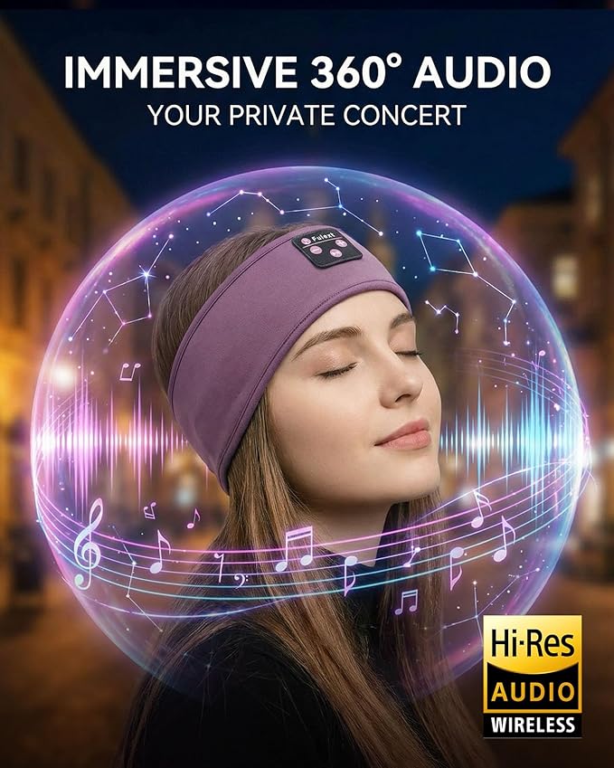 Sleep Headphones Headband for Side Sleepers - Bluetooth Wireless Music Headband with Stereo Speakers, Sweatproof for Sports and Meditation