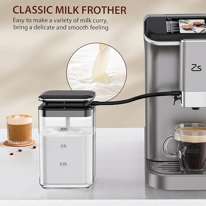 Fully Automatic Espresso Machine, 20 Bar Coffee Espresso Machine with Grinder & Automatic Milk Frother for Latte, Cappuccino, 7 Coffee Varieties, One-Touch Single/Double Shot for Espresso