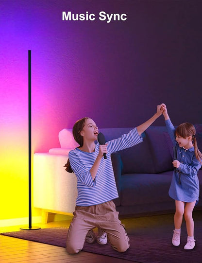 Corner Floor Lamp, RGB IC Smart Corner Lamps Work with Alexa, APP and Remote Control, Music Sync & Timing, Color Changing Ambient Lighting for Living Room Bedroom Gaming One Connected Pair