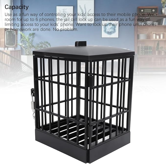 Lockable Cell Phone Jail with Timer, 5.9x7x5 Inch Mobile Phone Jail, Smartphone Holder Phone Jail Cage Fun Gifts for Classroom Office, Novelty Party Fun Gift with Timer 2