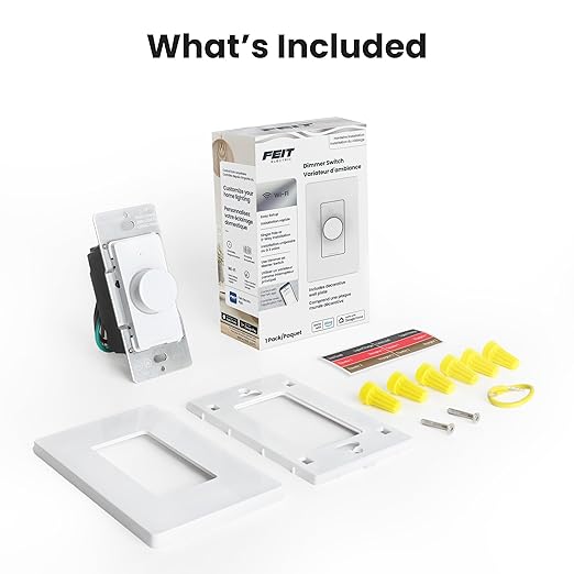 Feit Electric Smart WiFi Rotary Dimmer Switch, Neutral Wire Required, Single-Pole/3-Way/4-Way, Works with Alexa & Google Assistant, TRIAC Dimming, EZ Bluetooth Pairing, App Control, DIM/Rotary/WiFi