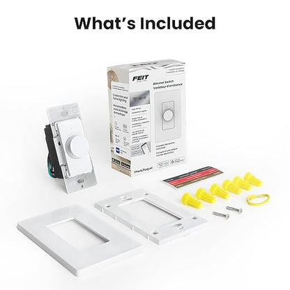 Feit Electric Smart WiFi Rotary Dimmer Switch, Neutral Wire Required, Single-Pole/3-Way/4-Way, Works with Alexa & Google Assistant, TRIAC Dimming, EZ Bluetooth Pairing, App Control, DIM/Rotary/WiFi