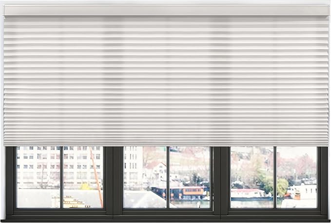 BlindsAvenue Simply Motorized Cellular Shades with Remote Control, Automatic Electric Cordless Wireless Blinds for Indoor Window, Light Filtering Blind, Color: White Dove, Size: 45.5" W x 48" L