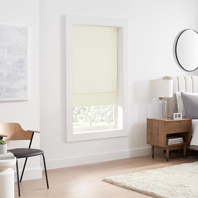 ECLIPSE Kylie Total Privacy Blackout Cordless Lined Window Roman Shade for Living Room, 36 in x 64 in, Ivory