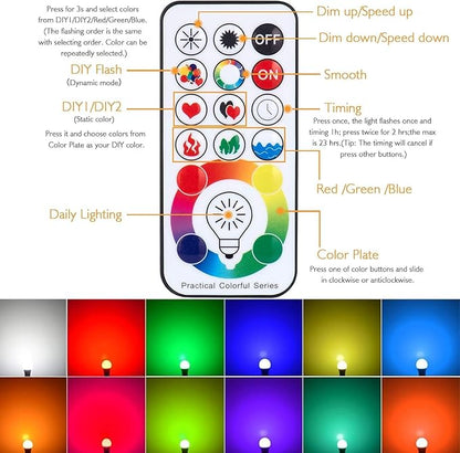 SUNNEST LED Light Bulbs, 4 Pack Dimmable E26 LED Light Bulb, 10W RGBW Color Changing Light Bulb with Remote Control, Decorative Lights, Mood Light Bulb, Great for Home Decor, Stage, Party and More