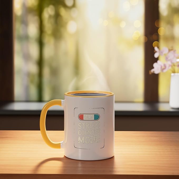 Relaxation Breathing Vagus Nerve Stimulation Stress Relief Ceramic Mug, Yellow/White