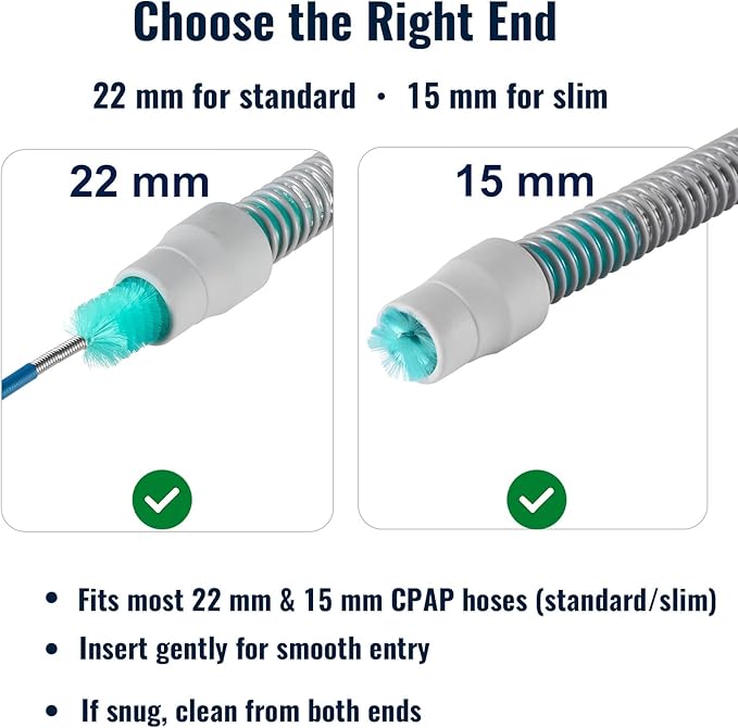 CPAP Hose Cleaning Brush – 78.7" Dual-Ended CPAP Hose Cleaner Brush for 15mm & 22mm Tubing with 2 Detail Brushes for Mask Vent & Humidifier Cleaning