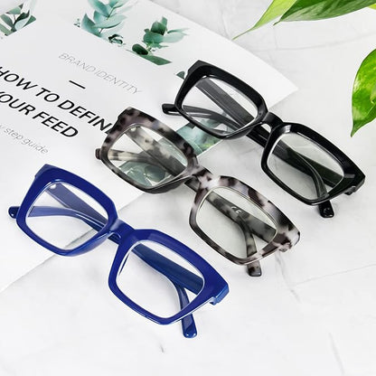 REAVEE 3 Pack Oprah Style Oversized Reading Glasses for Women Men Blue Light Blocking, Ladies Stylish RetroSquare Large Computer Readers (Black Blue Grey Leopard 3.5x)