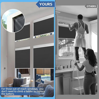 Motorized Blinds with Remote, Smart Blinds with Solar Panel, Thermal Blackout Electric Blinds, Automatic Blinds for Windows Compatible with Alexa, Black-34 x72