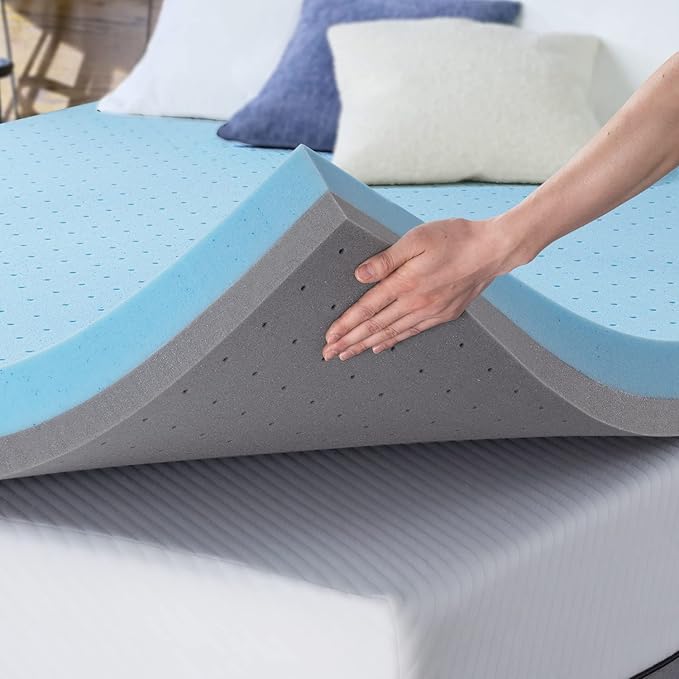 Maxzzz Full Mattress Topper,4 Inch Ventilated Design Memory Foam Queen Mattress Topper,Cooling Gel Infused Swirl Foam Pad for Pressure Relief Back Pain, CertiPUR-US Certified