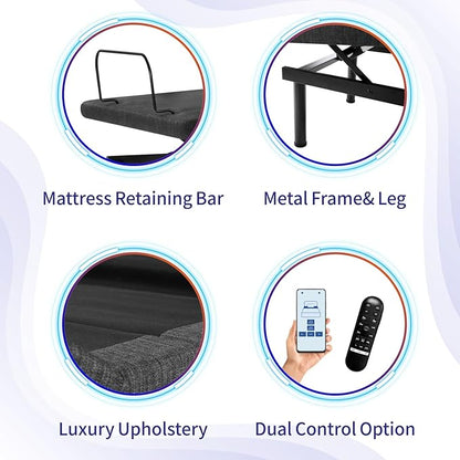 MUUEGM Queen Adjustable Bed Frame with Mattress,12 Inch White Gel Memory Foam Medium-Firm Mattress in Box,Pillow-Tilt, Head and Foot Lift, Updated AElectric Beds with APP Control,USB, Massage
