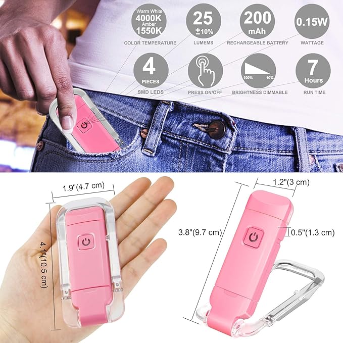 LUXSWAY USB Rechargeable Book Light for Reading,Small Book Reading Light in Bed,Clip On Bookmark Kids Light for Bed,Brightness Adjustable for Eye Care,2 4000K and 2 1550K LEDs for Bookworms