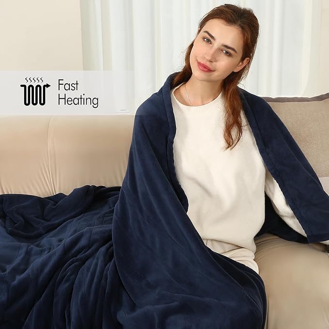 Heated Blanket Electric Blanket Twin Size, Fast Heating & Overheating Protection, Ultra Soft Heated Throw Blanket Twin Size with 5 Heating Levels & 10 Hours Auto Off, 62"x84", Navy Blue