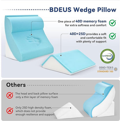 BDEUS 4PCS Orthopedic Bed Wedge Pillow Set for Sleeping, Post Surgery Foam Support Pillows for Back, Neck and Leg Pain Relief, Adjustable Triangle Pillow – Acid Reflux, GERD & Snoring Recovery